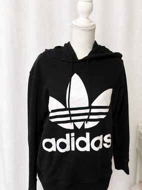 adidas Black Hoodie with White Trefoil Logo